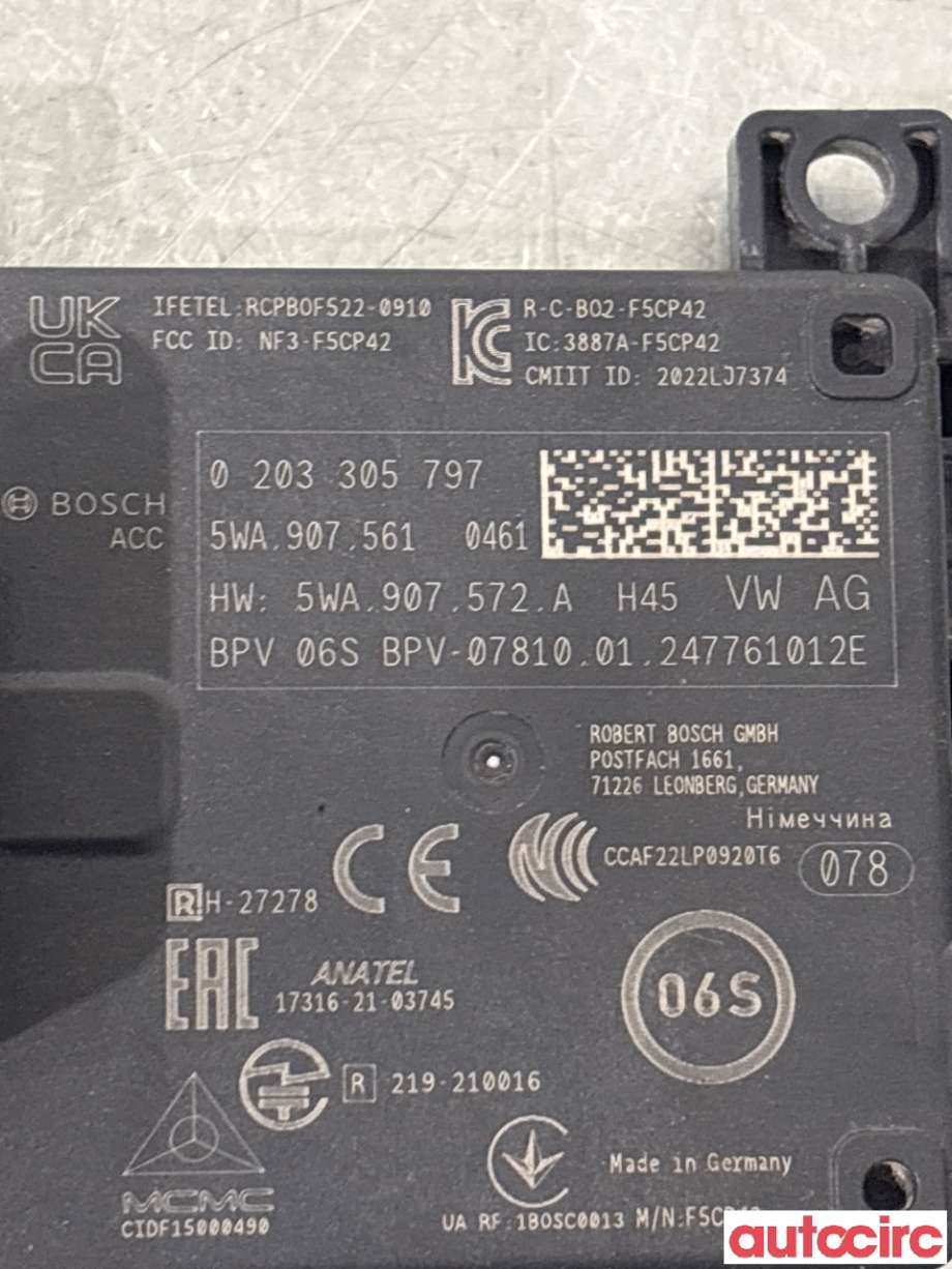 Sensor radar til Škoda Octavia 2020-->> (Type IV)  (SKODA|5WA907561|)