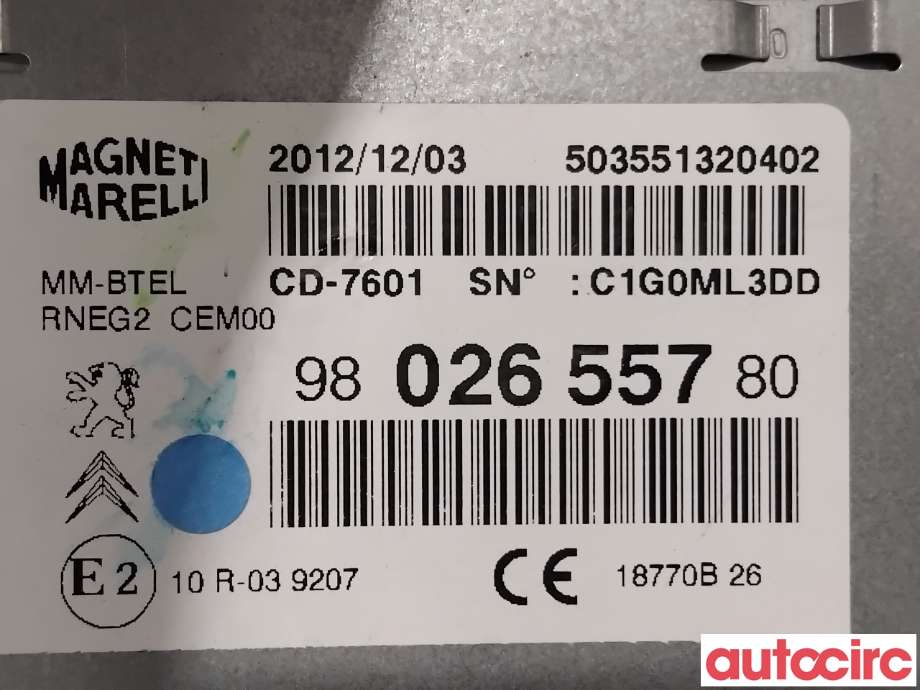 Bilstereo navigasjon til Peugeot 508 2011-2014 (Type I, Fase 1)  (PEUGEOT|1609839680|CD-7601|9802655780)