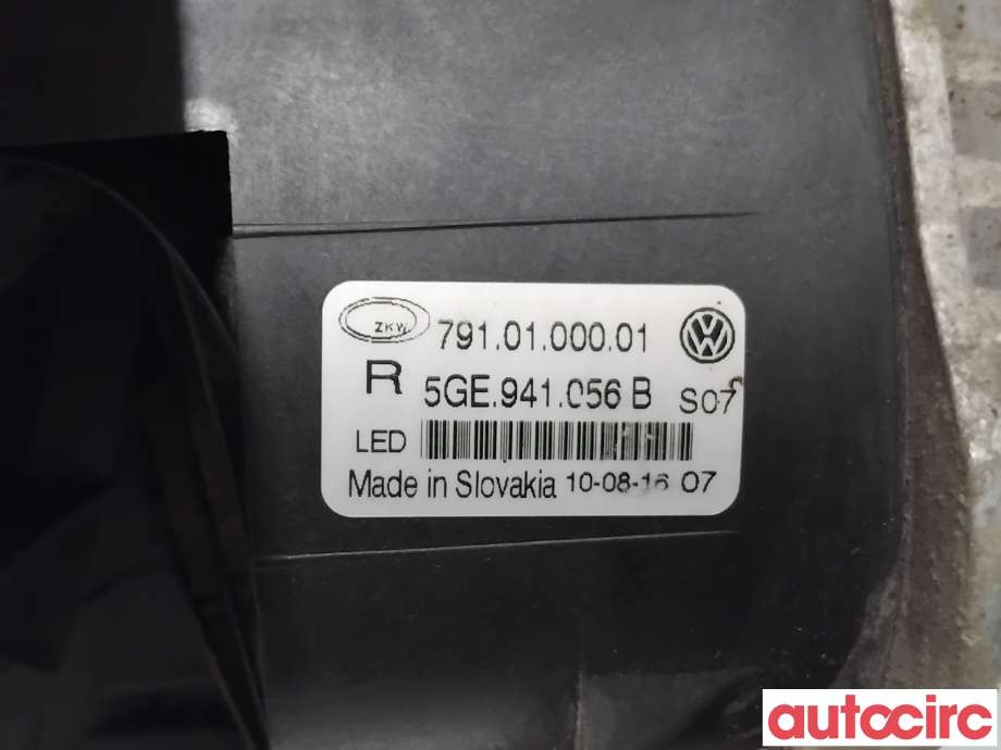 Tåkelykt høyre foran til VW e-Golf 2014-2017 (Fase 1) (VOLKSWAGEN|5GE941056B|7910100001)