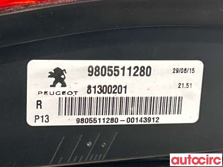 Baklykt høyre indre til Peugeot 3008 2009-2016 (Type I) (PEUGEOT|9805511280|81300201)