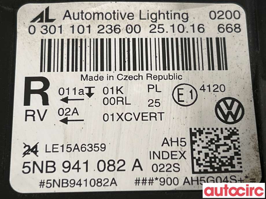 Frontlykt høyre halogen til VW Tiguan 2016-2020 (Type II, Fase 1)  (5NB941114E|030110123600|)
