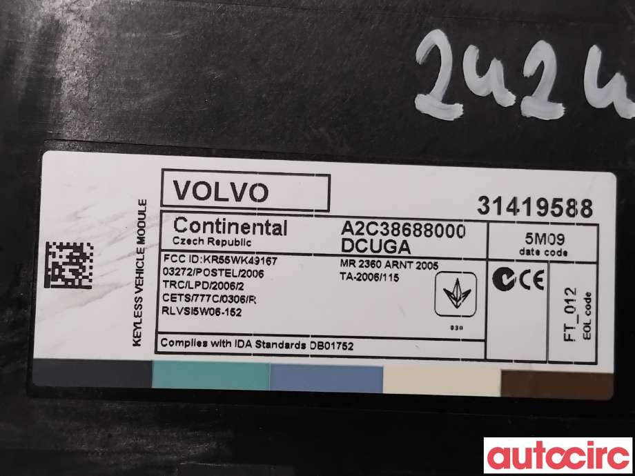 Styreenhet nøkkelfri/keyless til Volvo V60/V60 CC 2013-2018 (Type I, Fase 2)  (VOLVO|31419588|A2C38688000)