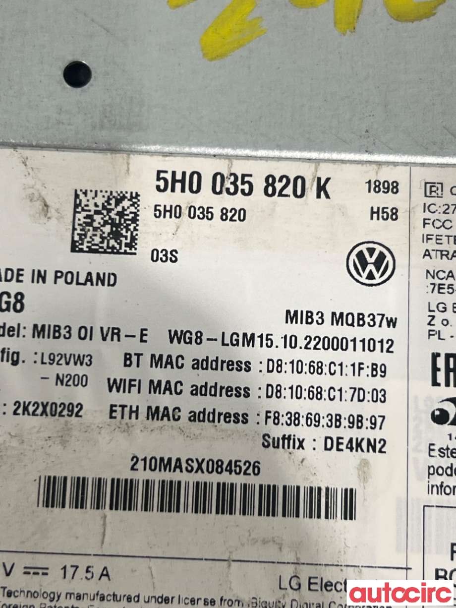 Bilstereo til VW Caddy 2020-->> (Type IV) (VOLKSWAGEN|5H0035820R||5H0035820K)