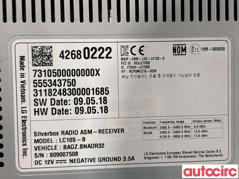 Bilstereo til Opel Ampera-e 2017-->> (Type II)  (OPEL|42680222|LC10S-B)