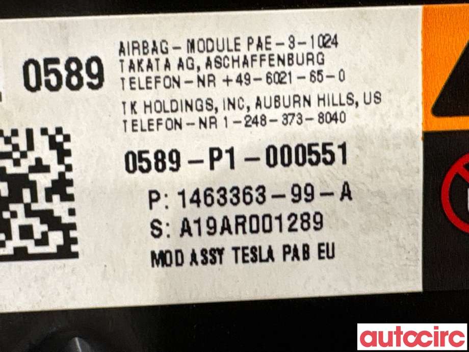 Airbag passasjer til Tesla Model S 2013-2016 (Fase 1)  (TESLA|1022507-00-A||1463363-99-A)