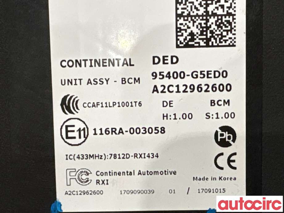 Styreenhet comfort (BCM) til Kia Niro 2016-2021 (KIA|95400G5ED0|A2C12962600|95400-G5ED0)