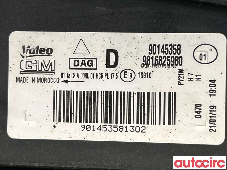 Frontlykt høyre halogen til Opel Combo E 2019-->>  (OPEL|1634150880|90145358|9816825980)