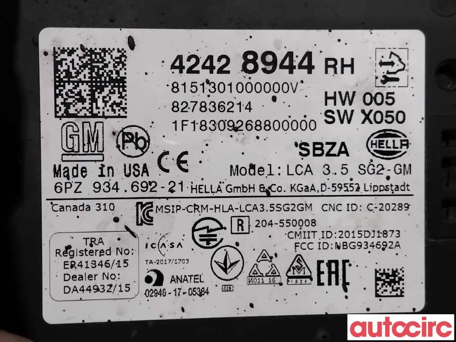 Sensor radar til Opel Ampera-e 2017-->> (Type II) (OPEL|42625293|6PZ934692-21|42428944)