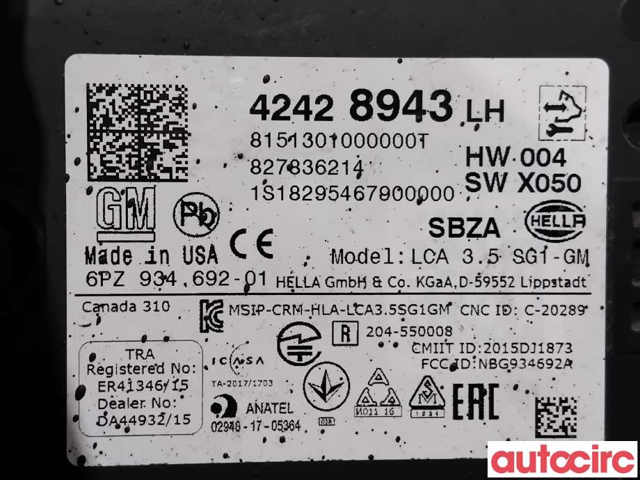 Sensor radar til Opel Ampera-e 2017-->> (Type II)  (OPEL|42625292|6PZ934692-01|42428943)