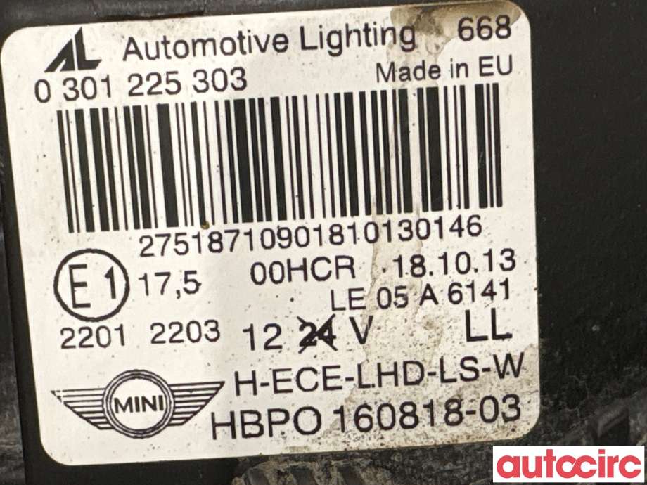 Frontlykt venstre halogen til Mini One/Cooper 2007-2014 (R55-57) (R55-57) (MINI|63122751263|0301225303|160818)