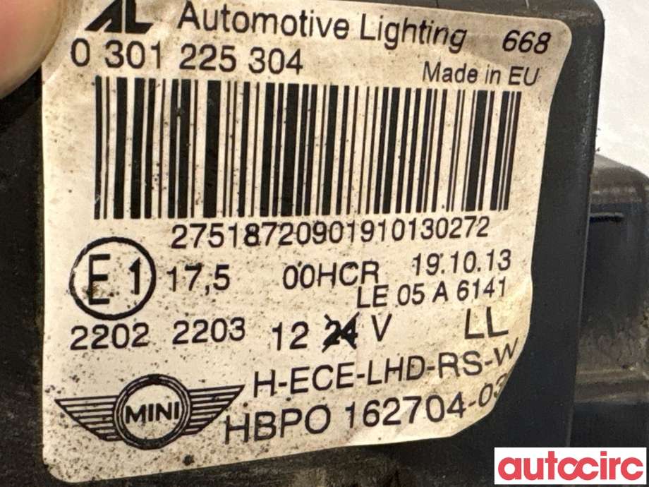 Frontlykt høyre halogen til Mini One/Cooper 2007-2014 (R55-57) (R55-57) (MINI|63122751264|0301225304|162704)