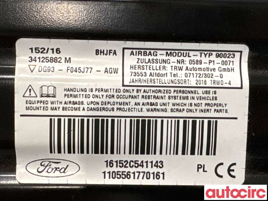 Airbag kne til Ford Mondeo 2014-2019 (Type V, Fase 1)  (FORD|2134828||DG93-F045J77-AGW)