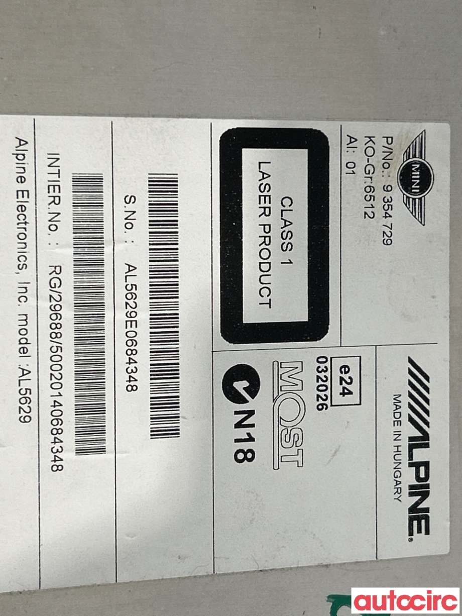 Bilstereo til Mini One/Cooper 2007-2014 (R55-57) (R55-57) (MINI|65129361141|AL5629E0684348|9354729)
