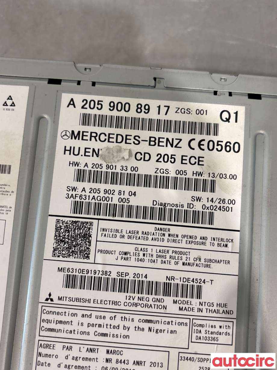 Bilstereo navigasjon til Mercedes C-Klasse 2014-2018 (Fase 1) (W205) (W205) (MERCEDES|A2059000241||A2059008917)