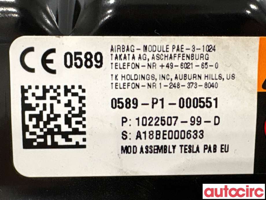 Airbag passasjer til Tesla Model S 2016-2021 (Fase 2) (TESLA|1022507-99-D|)