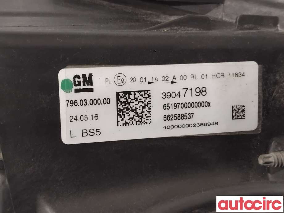 Frontlykt venstre halogen til Opel Astra K 2015-->>  (OPEL|39081892|7960300000|39047198)