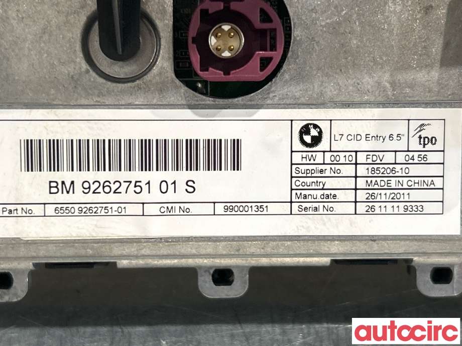 Multimedia display (MCU - Media Controller Unit) til BMW 1-Serie 2011-2015 (Fase 1) (F20/F21) (F20/F21) (BMW|65509270391||9262751-01)