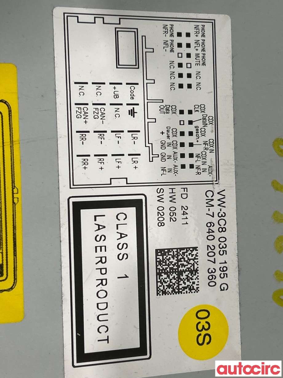 Bilstereo til VW Passat 2011-2015 (B7) (B7) (VOLKSWAGEN|NO NR|7640207360|3C8035195G)