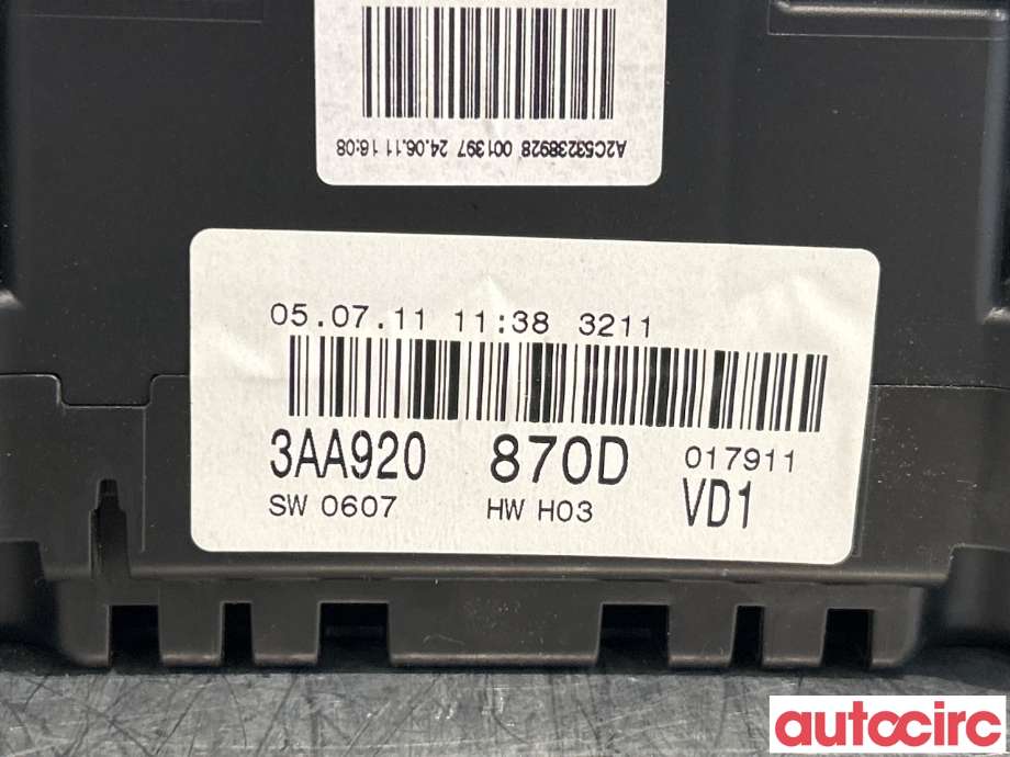 Instrumentpanel til VW Passat 2011-2015 (B7) (B7) (VOLKSWAGEN|3AA920870D|A2C53238928)