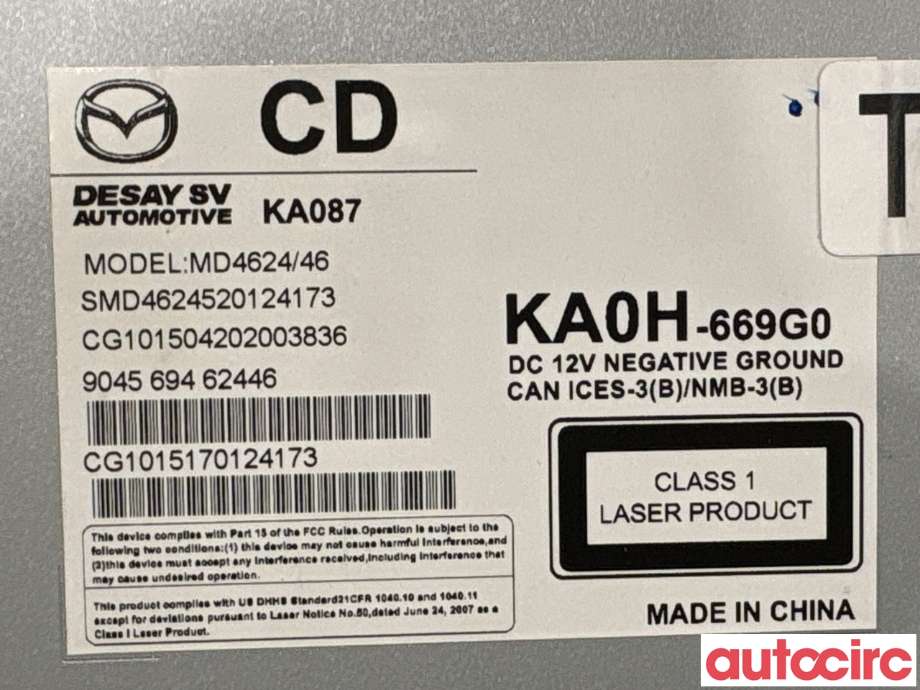 Bilstereo navigasjon til Mazda CX-5 2012-2017 (Type I) (MAZDA|KA0H-66-9G0A|MD4624|KA0H-669G0)