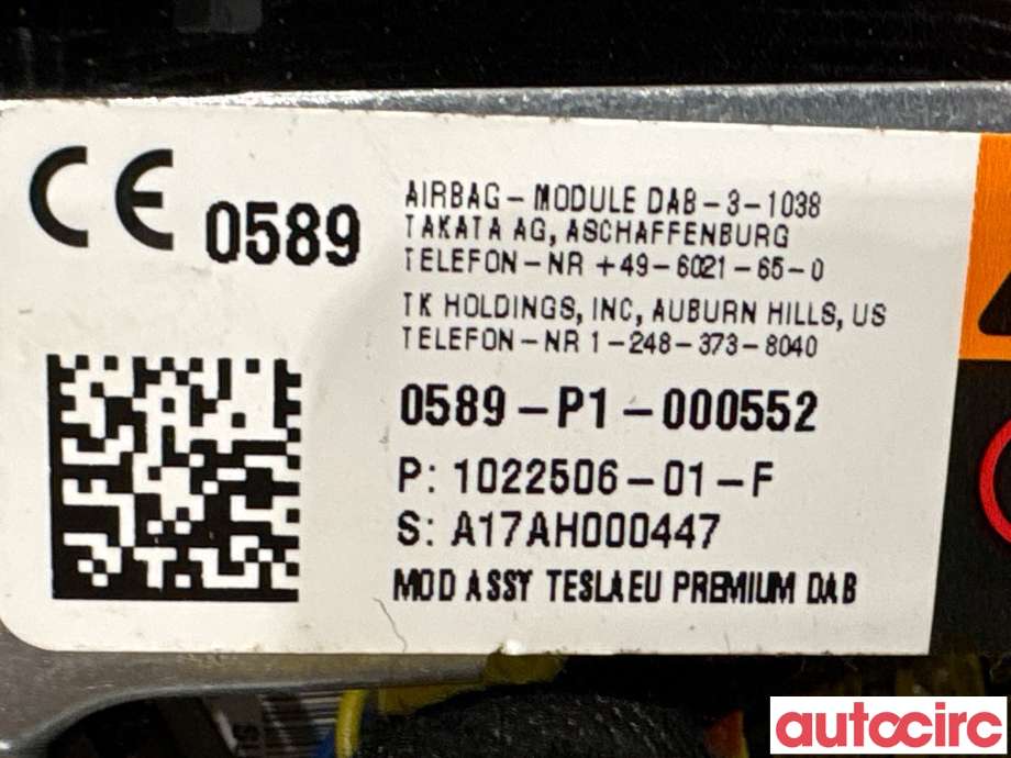 Airbag rattpute til Tesla Model S 2013-2016 (Fase 1)  (TESLA|1022506-01-F|)