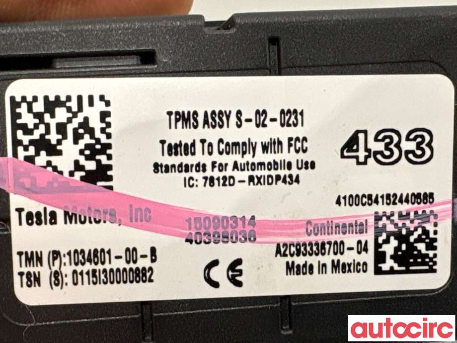 Sensor dekktrykk til Tesla Model S 2013-2016 (Fase 1)  (TESLA|1034601-00-B|A2C93336700-04)