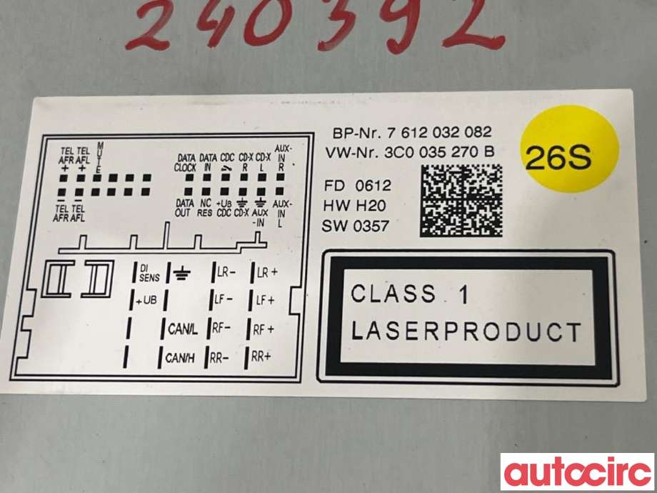 Bilstereo navigasjon til VW Golf VI 2008-2012  (VOLKSWAGEN|3C0035270BX|7612032082|3C0035270B)