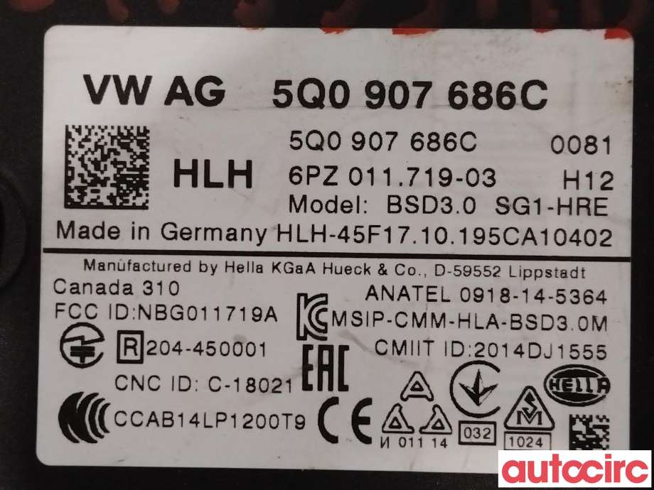 Sensor radar til VW e-Golf 2017-2020 (Fase 2)  (VOLKSWAGEN|5Q0907686C|6PZ011719-03)