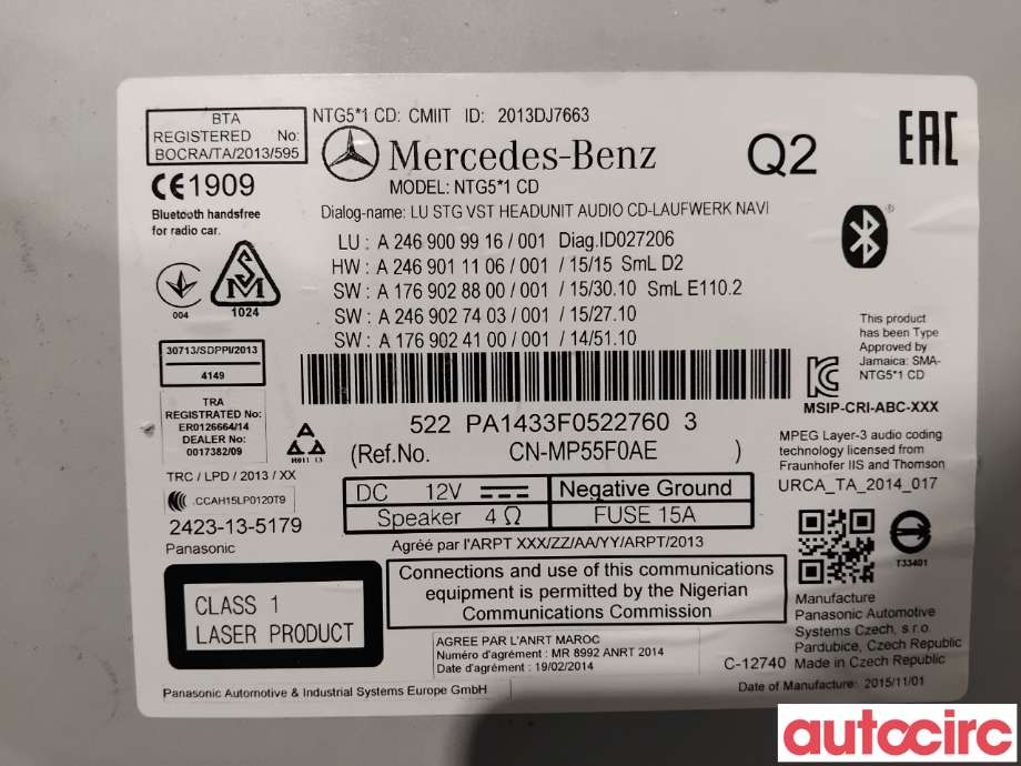 Bilstereo navigasjon til Mercedes CLA 2013-2019 (C117) (C117) (MERCEDES|A2469002617|NTG51|A2469001021)