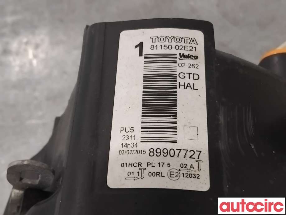 Frontlykt venstre halogen til Toyota Auris 2015-2019 (Type II, Fase 2)  (TOYOTA|8117002J61|89907727|81150-02E21)