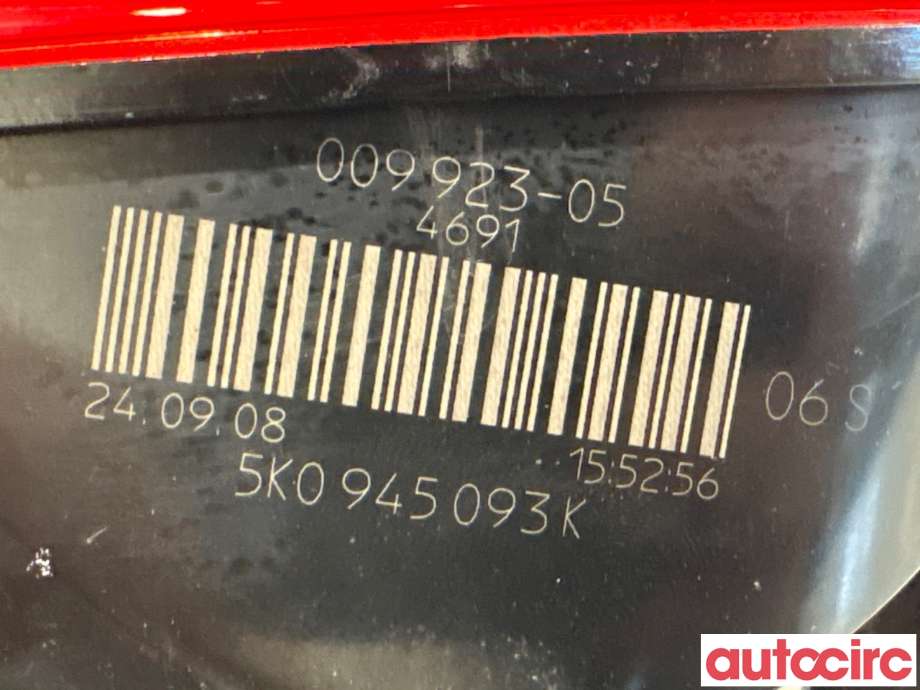 Baklykt venstre indre til VW Golf VI 2008-2012 (VOLKSWAGEN|5K0945093AA|009923-05|5K0945093K)