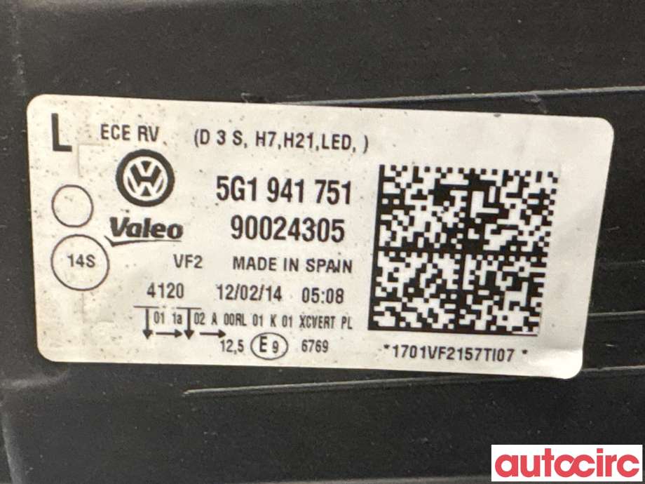 Frontlykt venstre halogen til VW Golf VII 2012-2017 (Fase 1)  (VOLKSWAGEN|5G1941753|90024305|5G1941751)