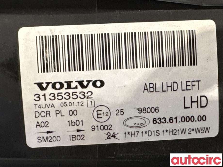 Frontlykt venstre halogen til Volvo V70 2007-2013 (Type III, Fase 1)  (VOLVO|31353538||31353532)