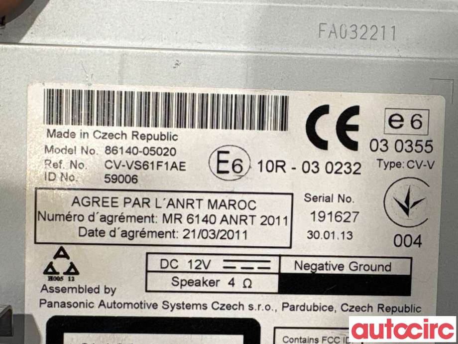 Bilstereo navigasjon til Toyota Avensis 2009-2015 (Type III, Fase 1) (TOYOTA|8614005020|CV-VS61F1AE|86140-05020)