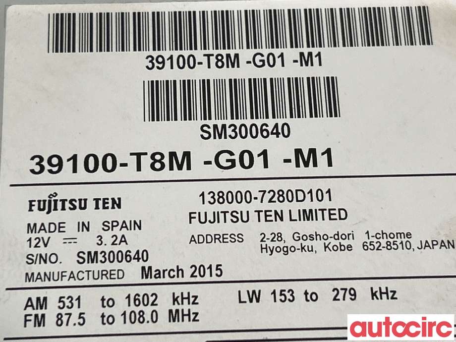 Bilstereo til Honda HR-V 2015-2021 (Type II) (HONDA|NONUMBER||39100-T8M-G01M1)