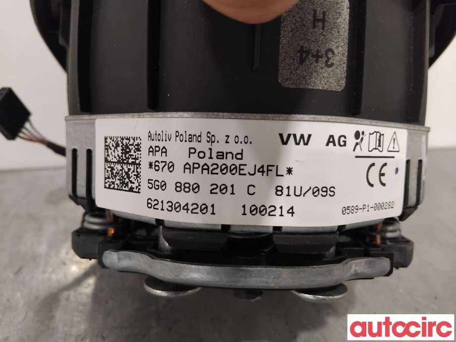 Airbag rattpute til VW Golf VII 2012-2017 (Fase 1)  (VOLKSWAGEN|5G0880201C|621304201|5G0880201S)
