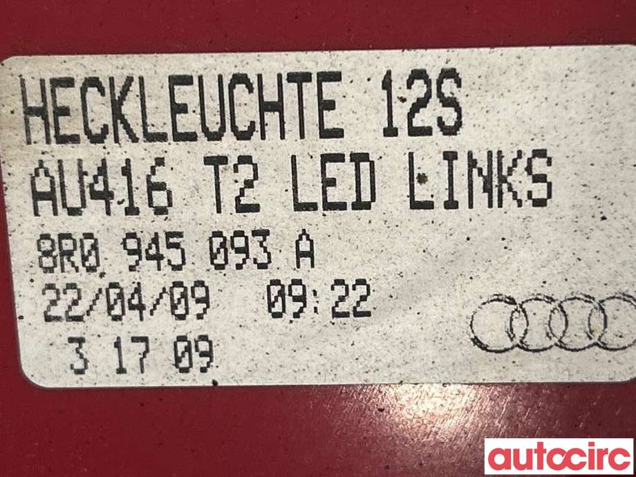 Baklykt venstre til Audi Q5 2008-2012 (Type I, Fase 1) (AUDI|8R0945093A|)