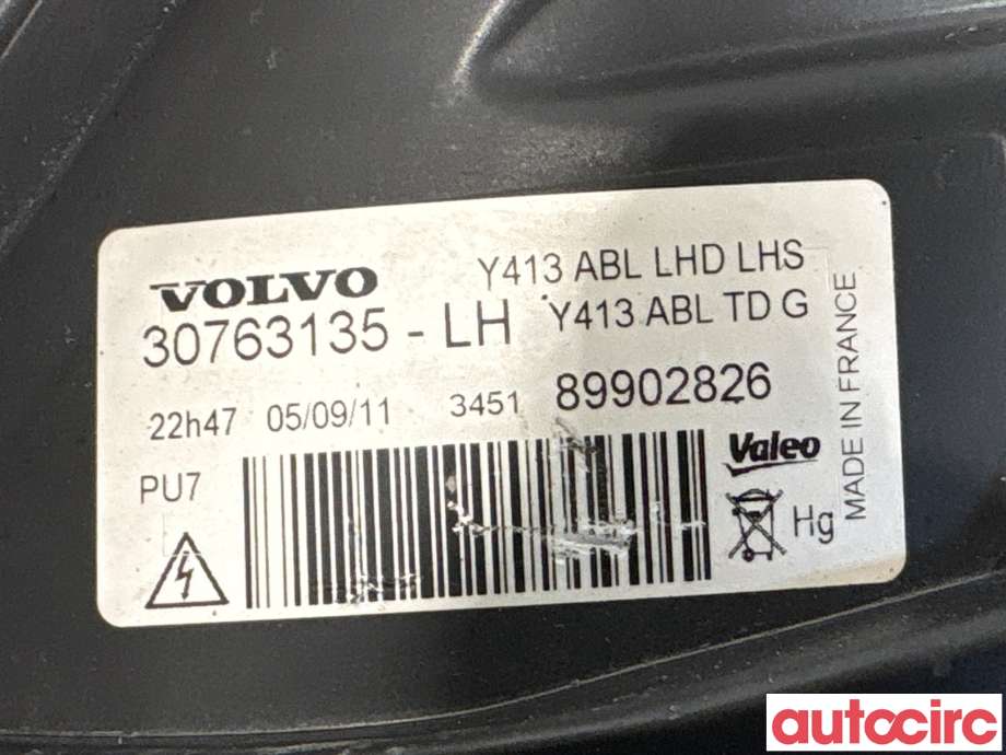 Frontlykt venstre halogen til Volvo XC60 2008-2013 (Type I, Fase 1) (VOLVO|31420679|89902826|30763135)