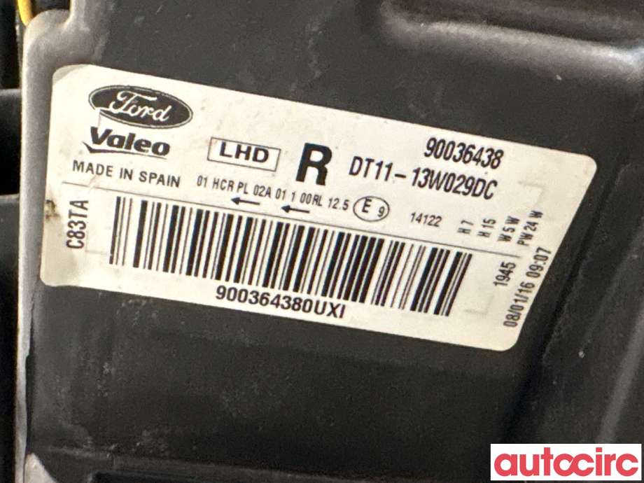 Frontlykt høyre halogen til Ford Transit Connect 2013-2018 Type II, Fase 1 (FORD|NO NUMBER|90036438|DT11-13W029DC)