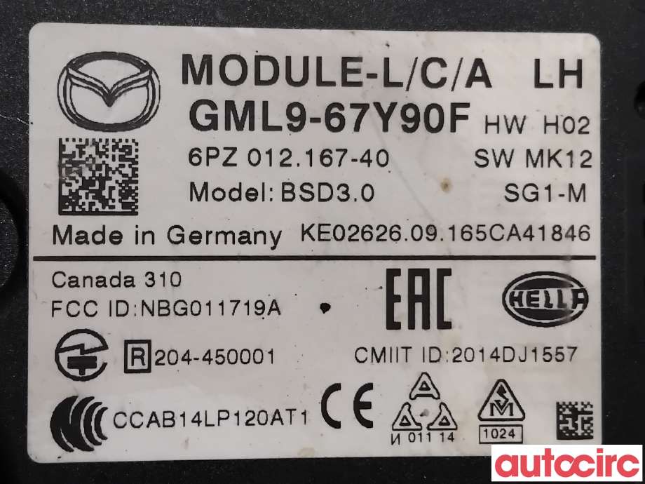 Sensor radar til Mazda 6 2015-2018 (Type III, Fase 2)  (MAZDA|GML9-67-Y90G|6PZ012167-40|GML9-67Y90F)