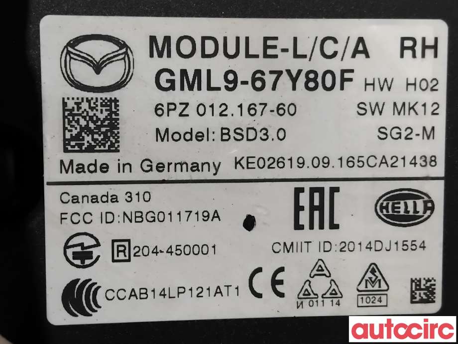 Sensor radar til Mazda 6 2015-2018 (Type III, Fase 2)  (MAZDA|GLM9-67-Y80G|6PZ012167-60|GML9-67-Y80F)