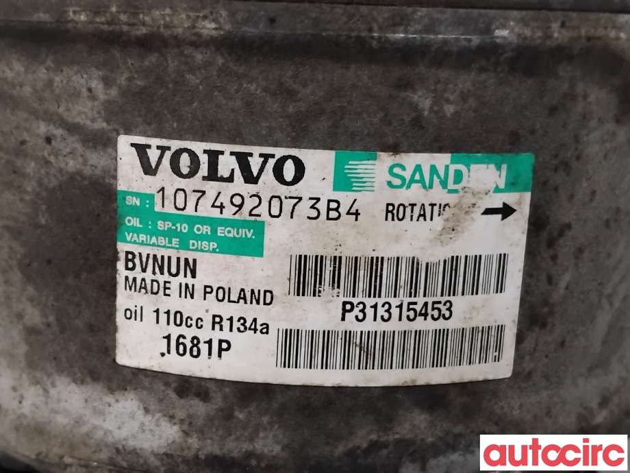 Aircondition kompressor til Volvo V70 2014-2016 (Type III, Fase 2)  (VOLVO|36001462|1681|31315453)