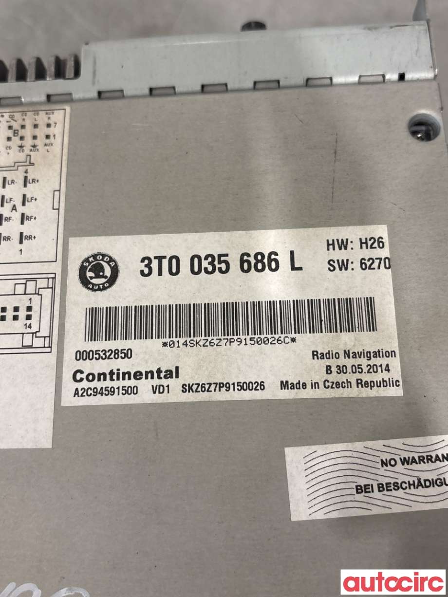 Multimedia display (MCU - Media Controller Unit) til Škoda Superb 2008-2015 (Type II) (SKODA|3T0035686L|)