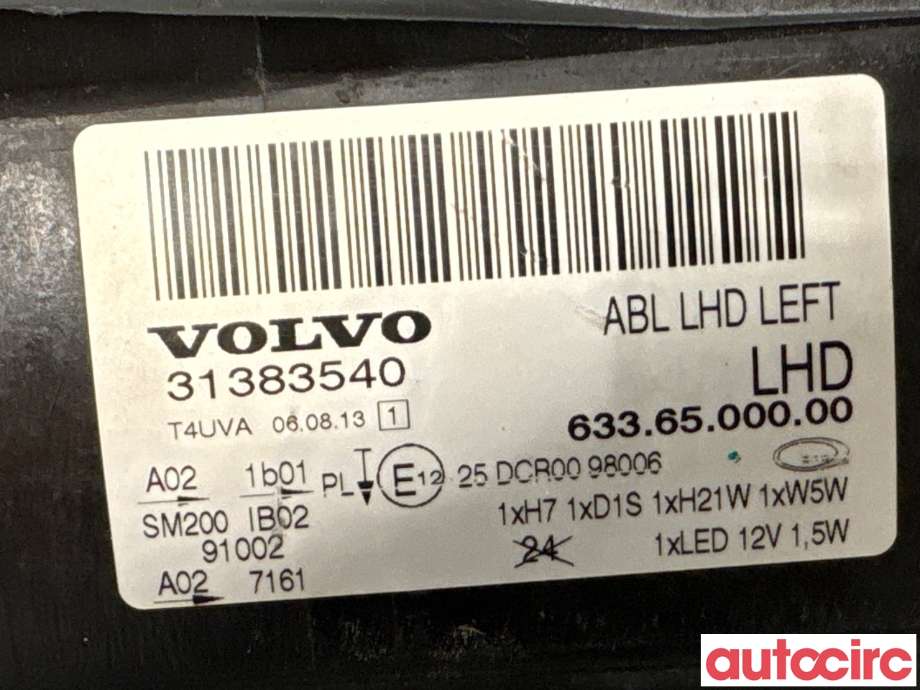 Frontlykt høyre halogen til Volvo V70 2014-2016 (Type III, Fase 2)  (VOLVO|31395155||31383540)