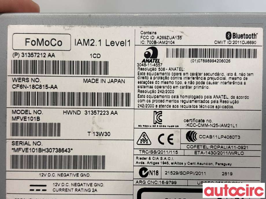 Bilstereo til Volvo V70 2014-2016 (Type III, Fase 2) (VOLVO|36001114|MFVE101B|31357212)