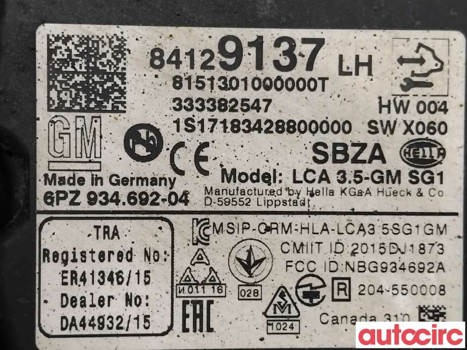 Sensor radar til Opel Insignia B 2017-->>  (OPEL|84186471|6PZ934692-04|84418801)
