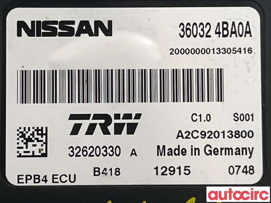 Styreenhet elektrisk parkbrems (EPB - Electric Parking Brake) til Nissan Qashqai 2014-2021 (Type II)  (NISSAN|360324BA0A)