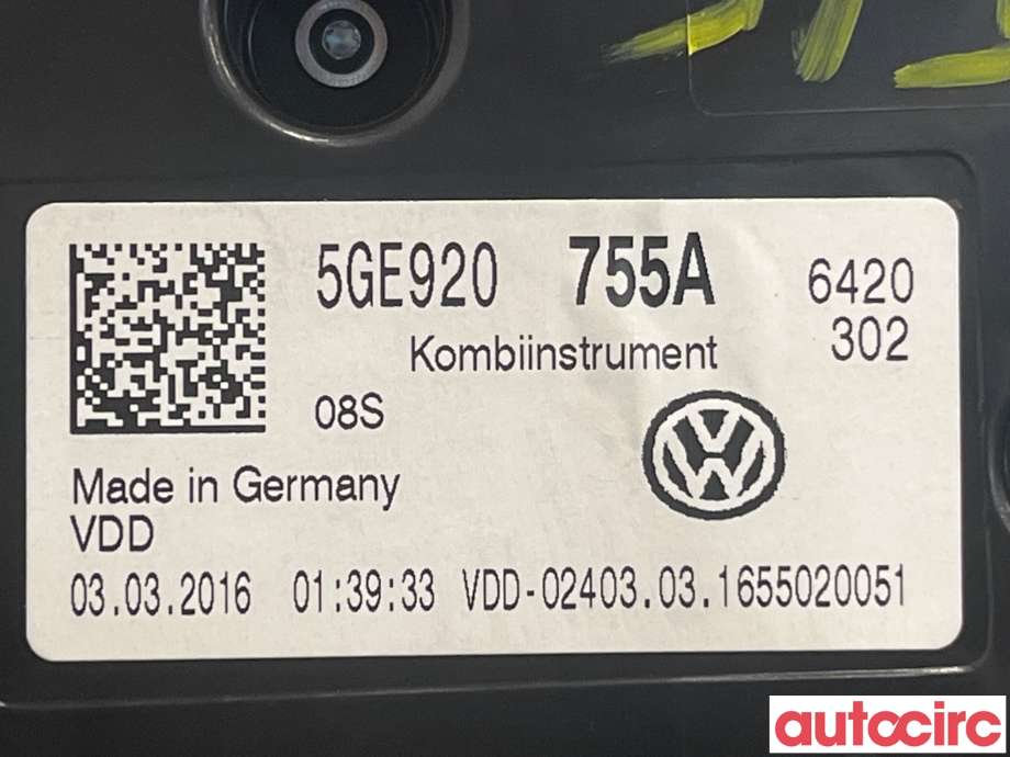 Instrumentpanel til VW e-Golf 2014-2017 (Fase 1)  (VOLKSWAGEN|5GE920755A)