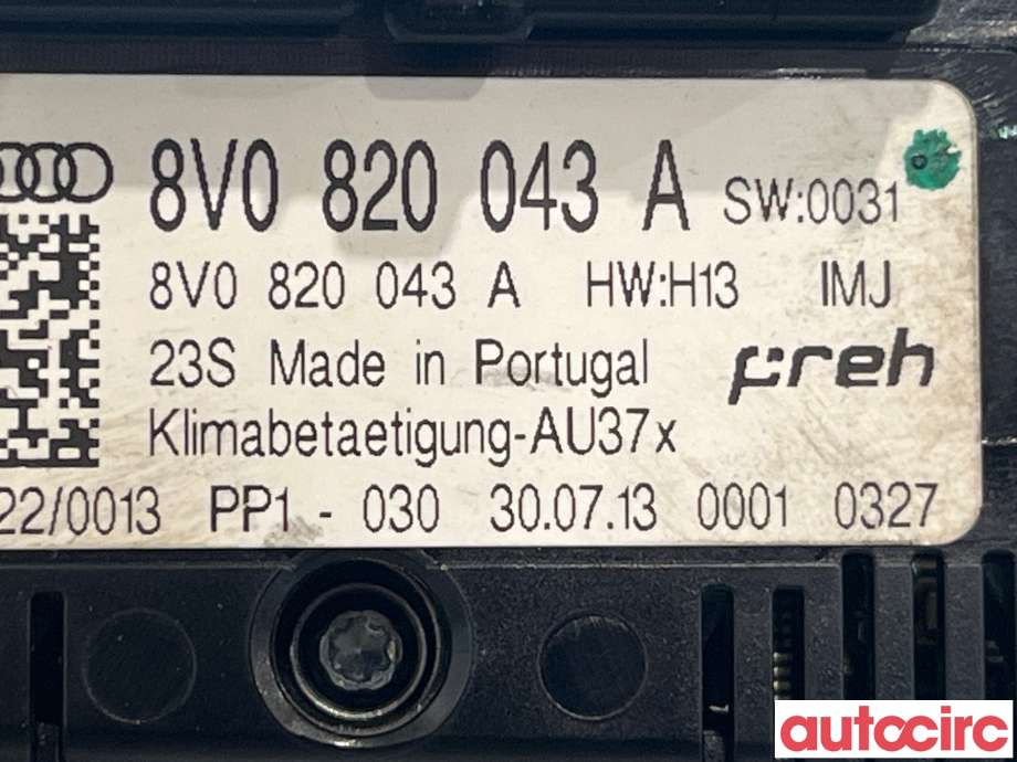 Varmeapparat betjening til Audi A3 2012-2016 (Type III, Fase 1)  (AUDI|8V0820043A)
