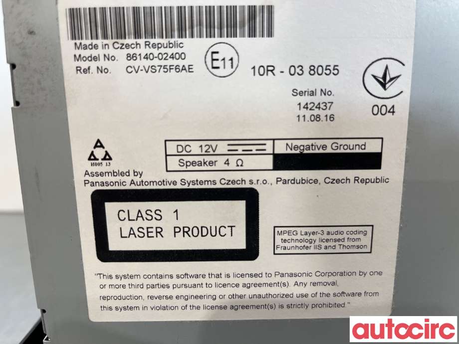 Bilstereo til Toyota Auris 2015-2019 (Type II, Fase 2) (TOYOTA|8614002400)